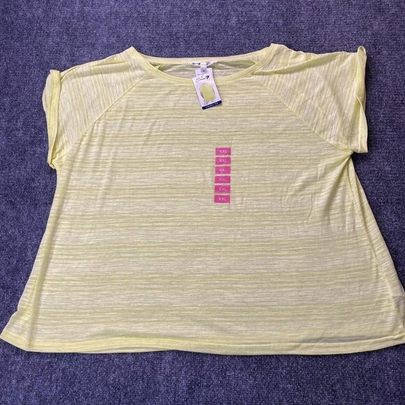 Seven‎ 7 Shirt Womens XXL Stripe Short Sleeve Tee Yellow Green Semi Sheer NEW - Picture 1 of 11